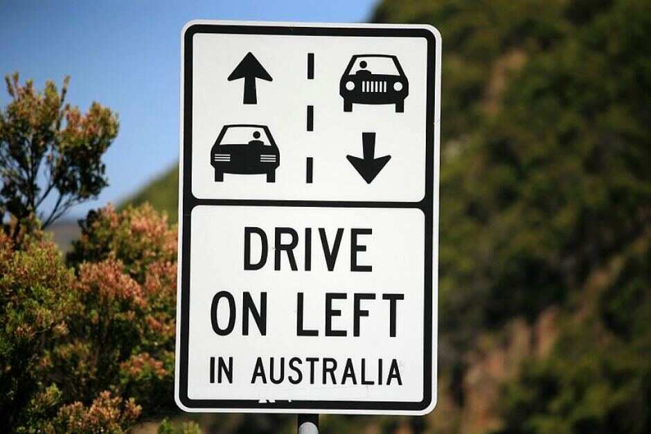 Drive on left in Australia sign