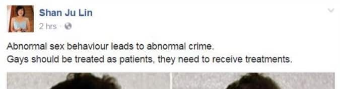 Shan Ju Lin's Facebook post