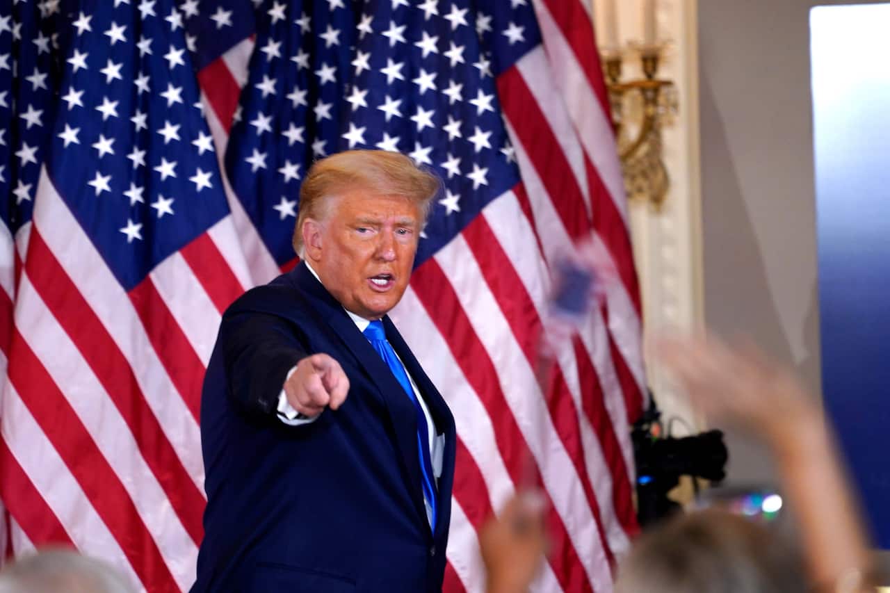 US President Donald Trump speaks on election night at an event at the White House in Washington, DC, USA, 4 November 2020.