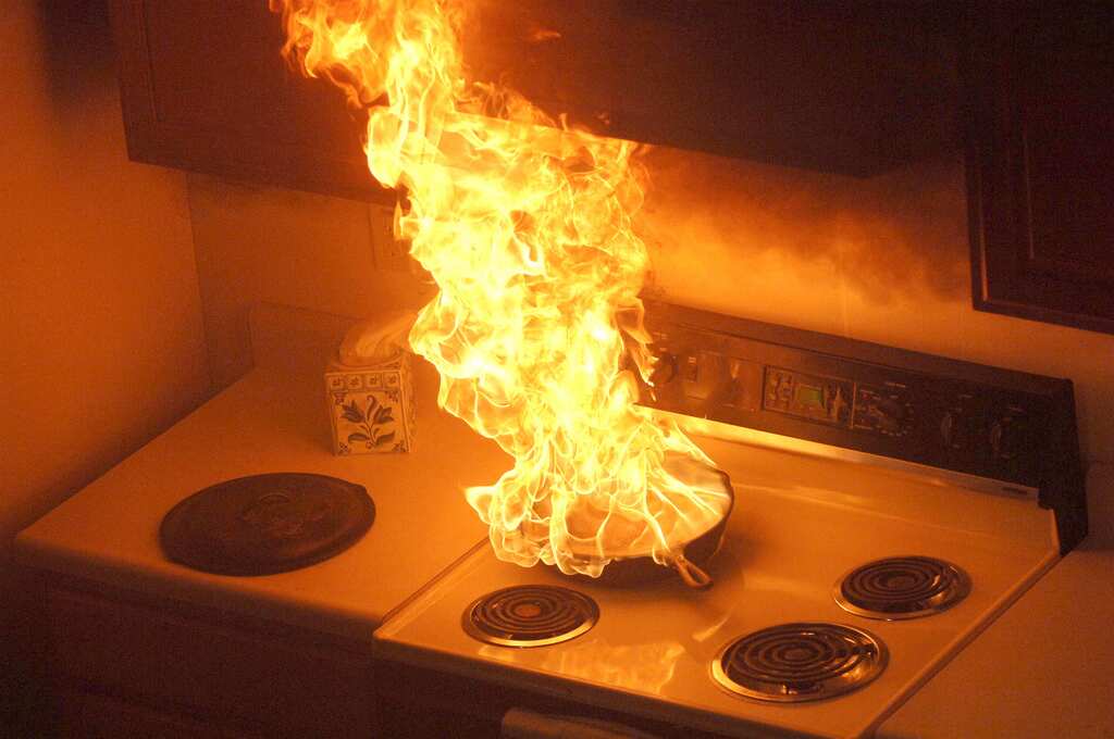 Cooking oil catches fire