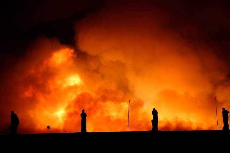 Firefighters work to contain a fire consuming the National Museum of Rio de Janeiro, one of the oldest in Brazil, in Rio de Janeiro.
