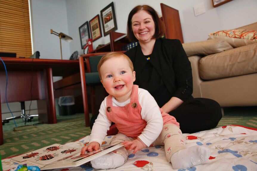 Member for Bendigo Lisa Chesters with her daughter Daisy at Parliament House in Canberra.