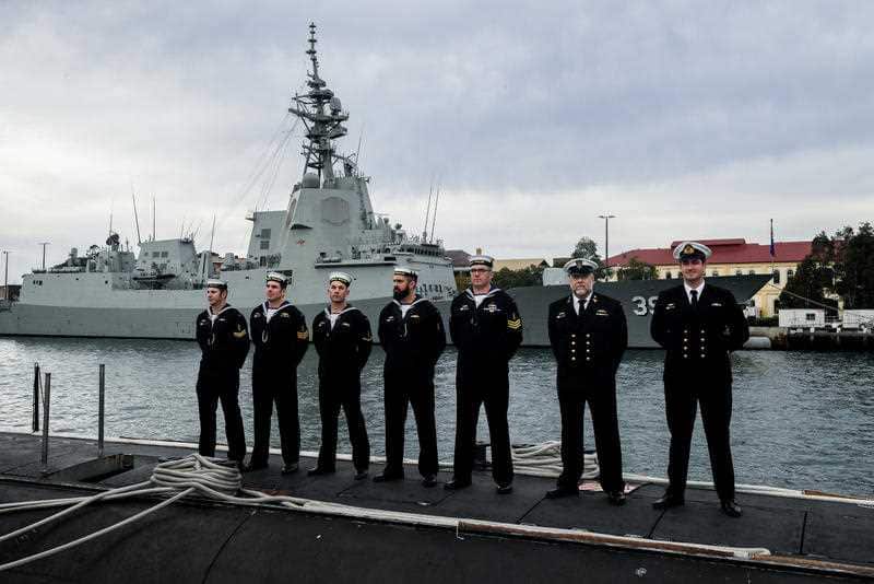 Navy personal stand on the HMAS Waller, one of six Collins class submarines of the Navy's Force Element Group, in Sydney, Wednesday, May 2, 2018. 
