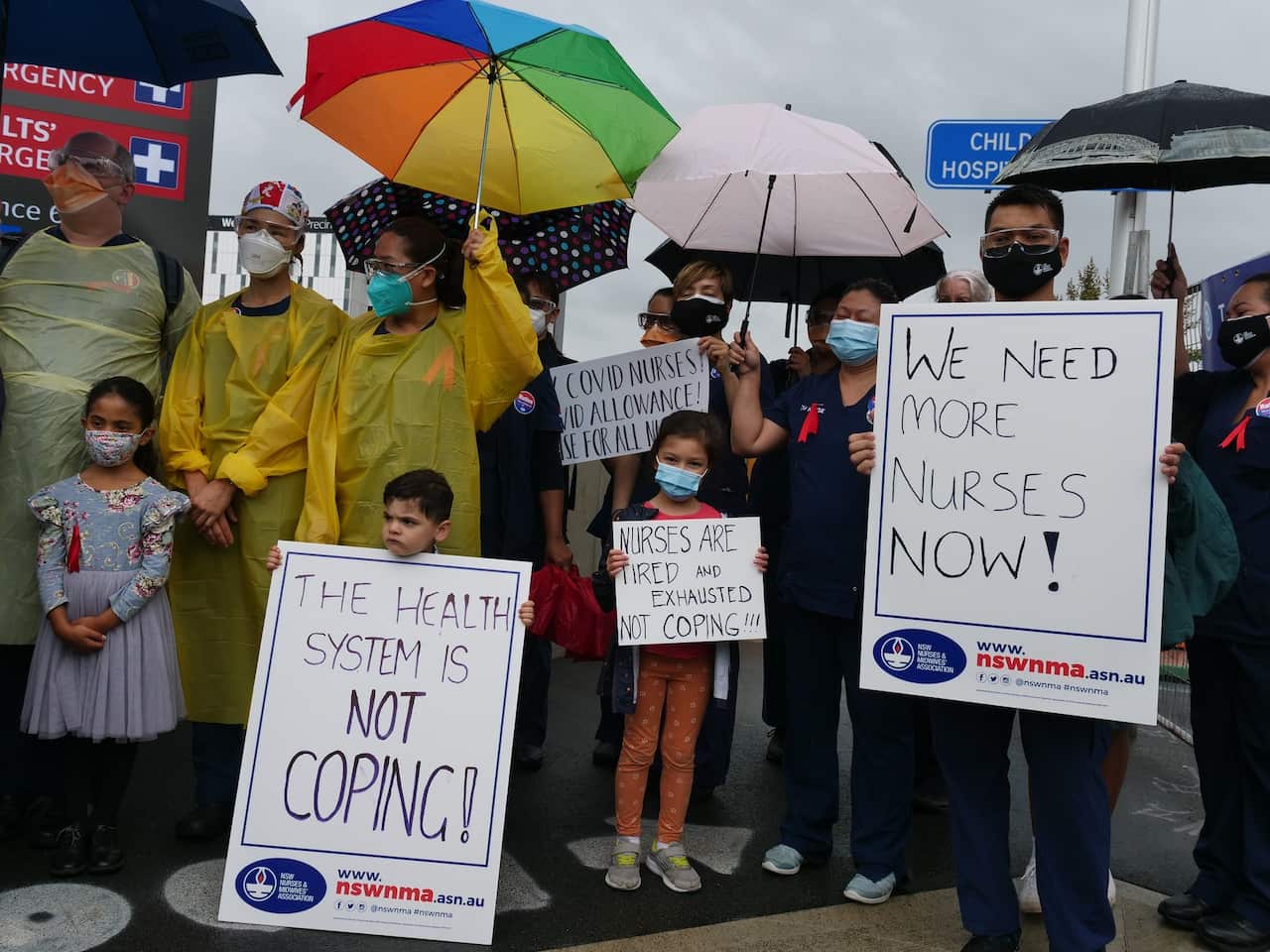 ICU nurses rally outside Westmead Hospital in Sydney last month.