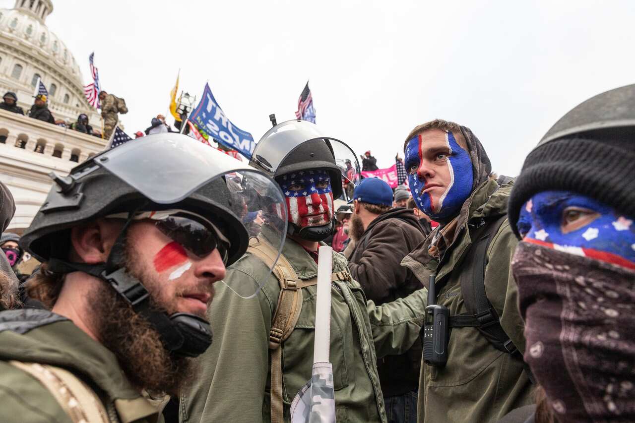 Pro-Trump protesters trying to enter the US Capitol building in Washington, DC, on 6 January, 2021. 