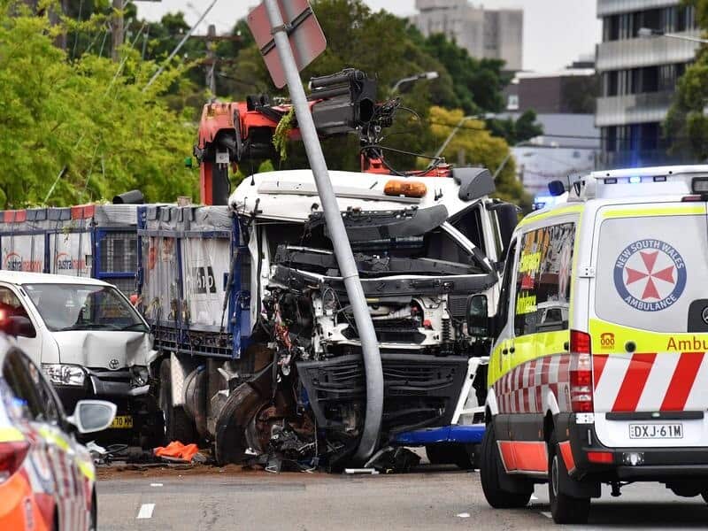 The scene of a truck crash in Sydney.