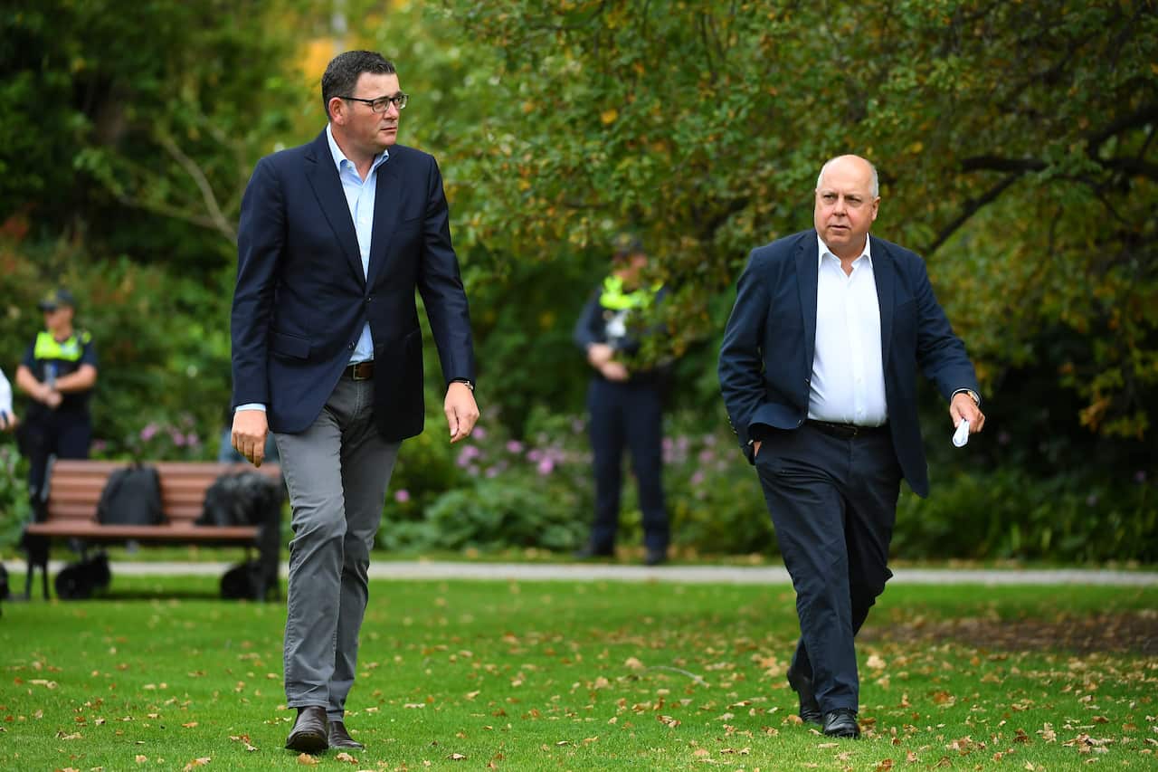 Victorian Premier Daniel Andrews (left) and Victorian Treasurer Tim Pallas announced a $491 million tax and financial relief package on Tuesday.
