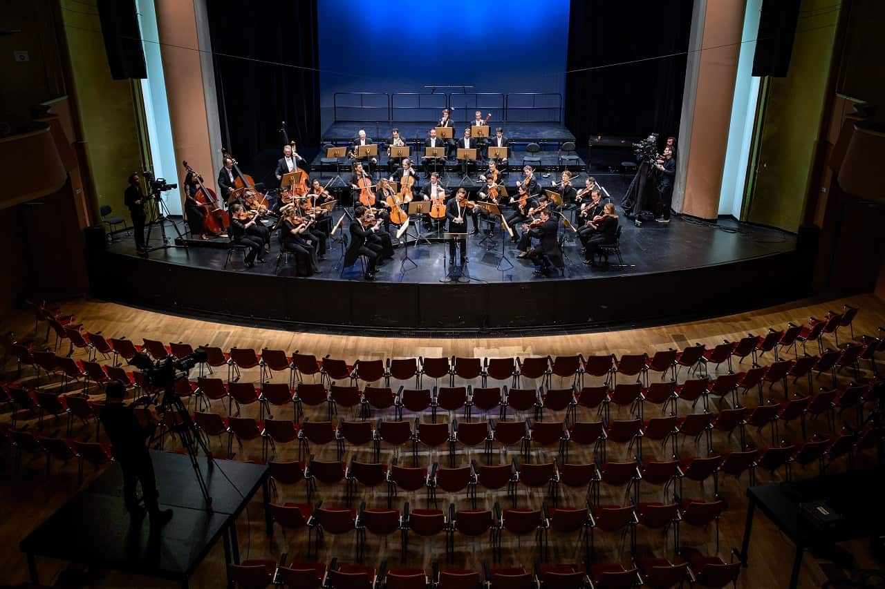 A concert in Switzerland with no audience due to coronavirus fears.