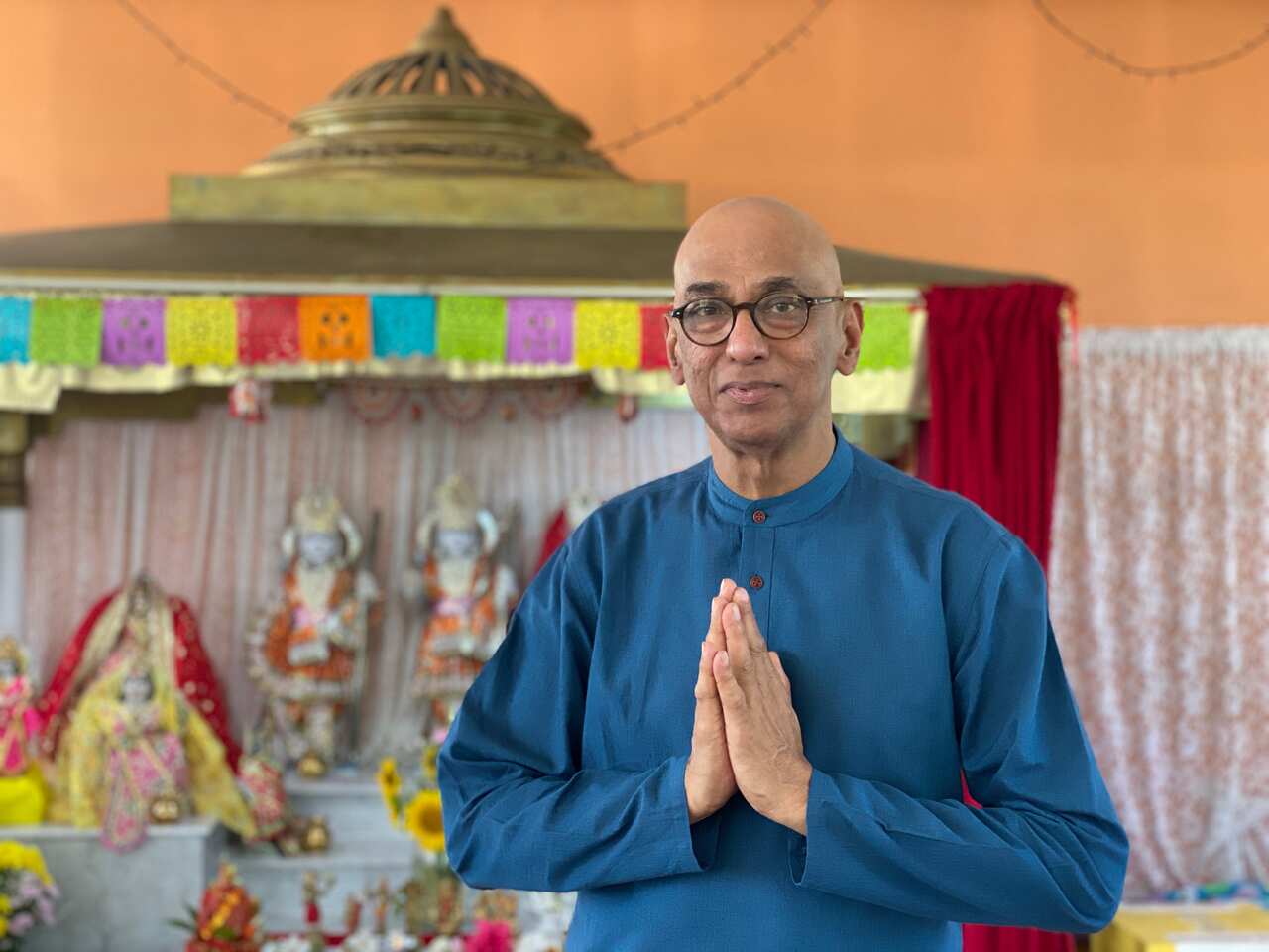 Umesh Chandra in the temple he helped to set up.