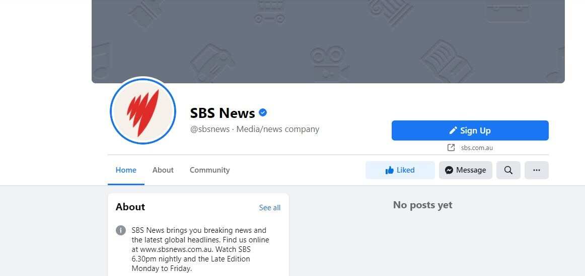 A Screenshot of SBS News' Facebook page on Thursday morning. 