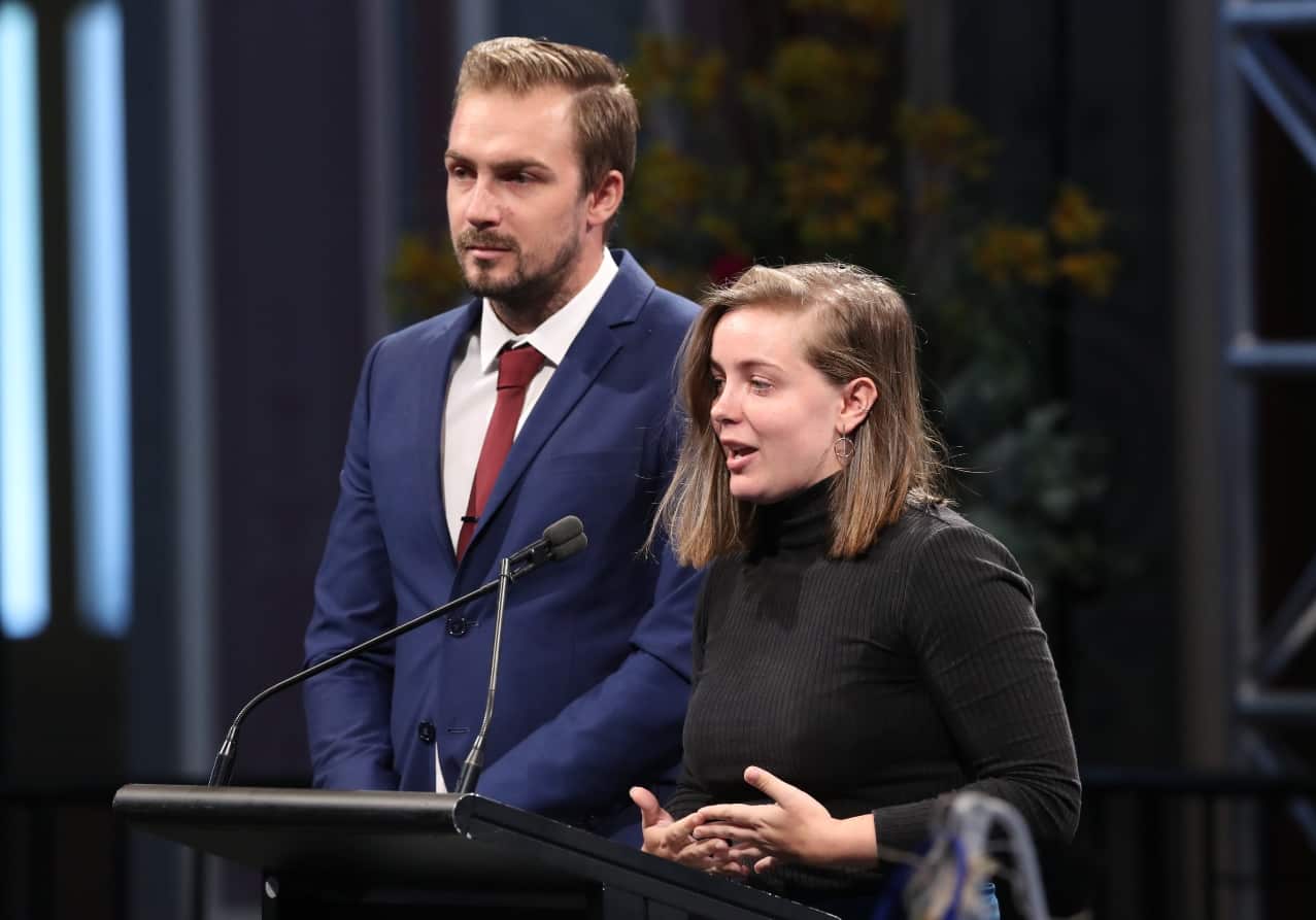 Emily and Kurt Mudie talk about their sister Jess Mudie who was killed in the Bourke St tragedy, during a public memorial service