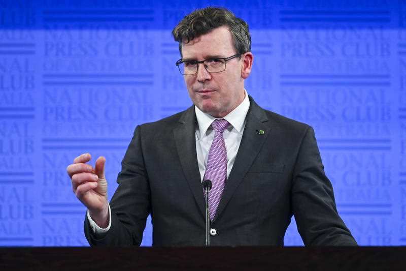  Alan Tudge addresses the National Press Club in Canberra, Friday, August 28, 2020