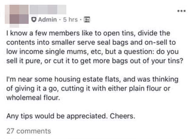 Mothers have been left horrified after discovering a Facebook group appearing to encourage scammers to cash in on the baby formula crisis by cutting milk powder with flour and selling them to 'low-income single mums' 