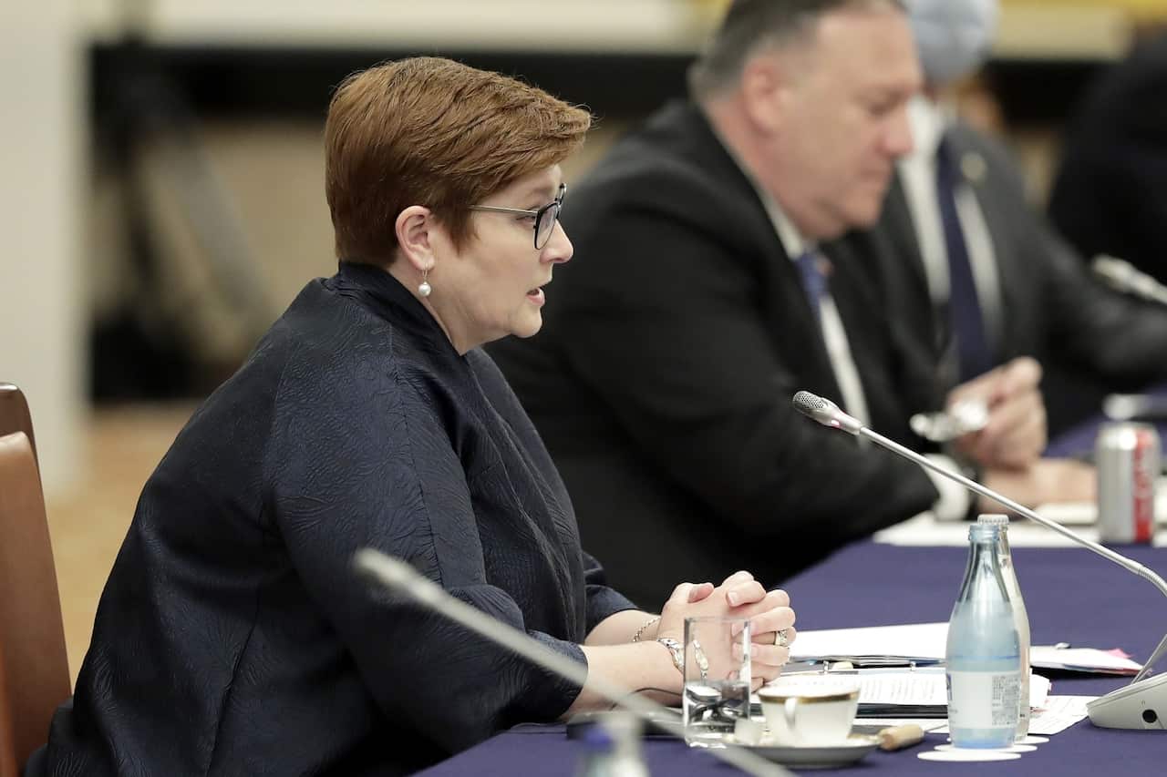 Foreign Affairs Minister Marise Payne (L) at the Quadrilateral Security Dialogue meeting in Tokyo