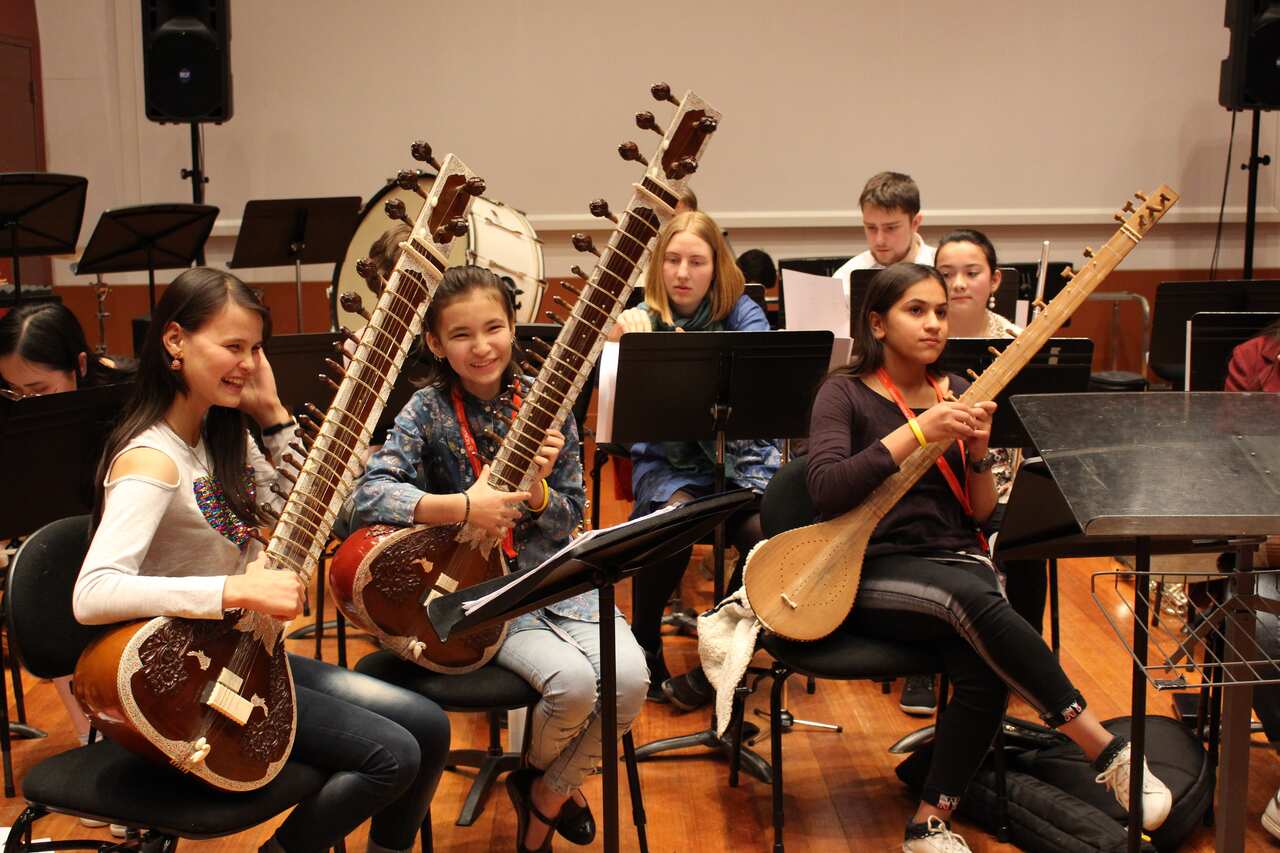 Members of the Zohra orchestra at rehearsal.