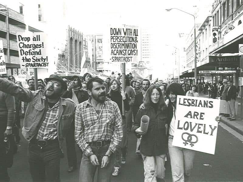 People march during the 1978 Mardi Gras in Sydney.