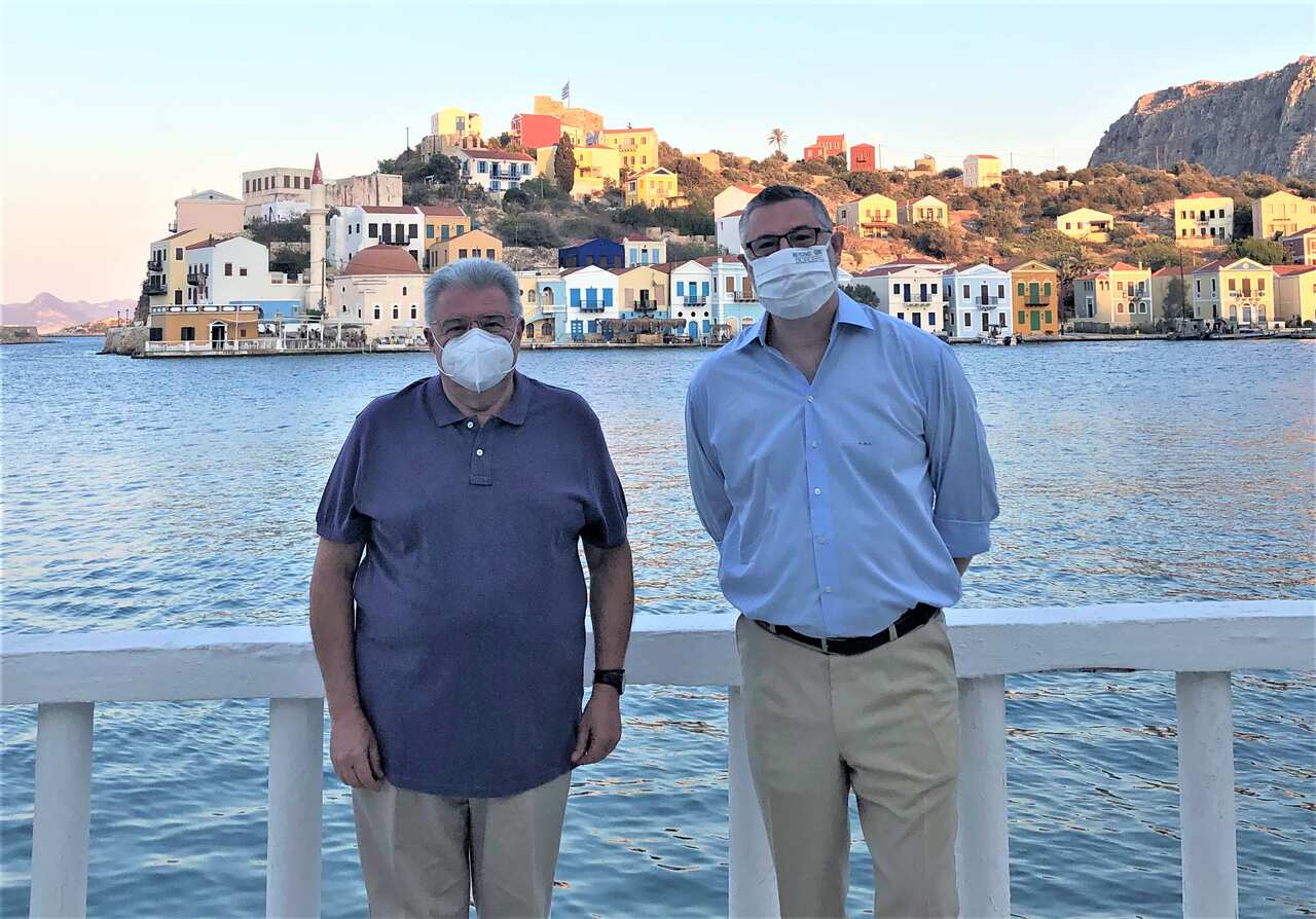 Ambassador Arthur Spyrou (R) & Greece’s Secretary General for Public Diplomacy & Greeks Abroad, Mr John Chrysoulakis (Kastellorizo, Greece, September 2020). 