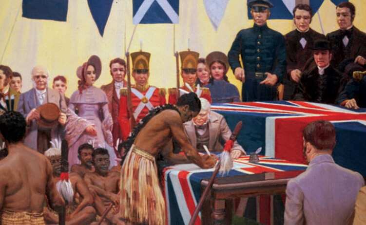 Painting of the Treaty of Waitangi signing by Marcus King.