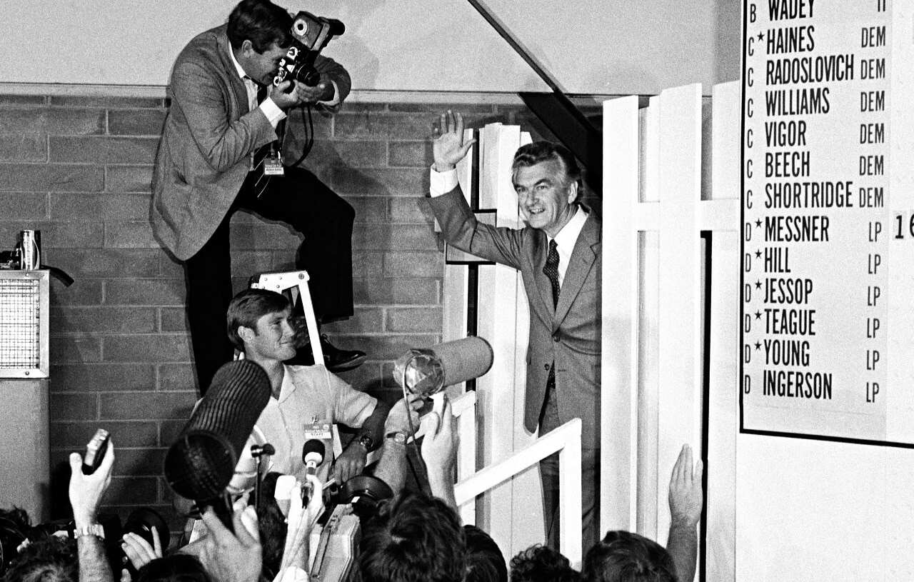 Bob Hawke on election night in 1983.