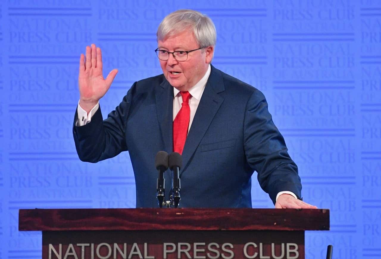 Former prime minister Kevin Rudd at the National Press Club in Canberra, Monday, February 12, 2018.