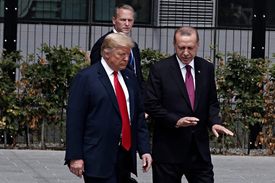 US President Donald Trump and  Recep Tayyip Erdogan spoke at the NATO summit in Brussels in July. 