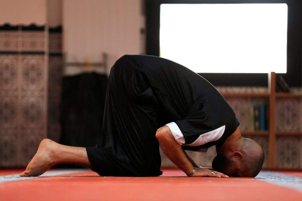 A Muslim prays during the holy month of Ramadan.