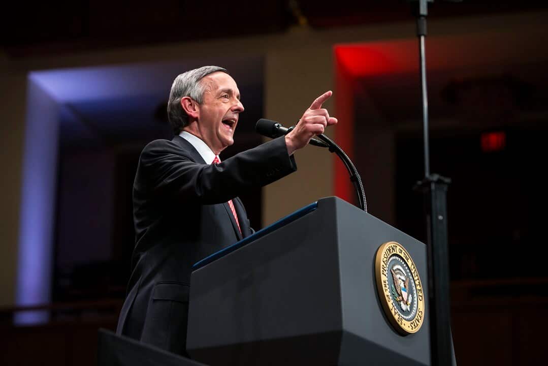 Robert Jeffress, pastor of the First Baptist Church in Dallas, introduces President Donald Trump at the Celebrate Freedom Rally in Washington.