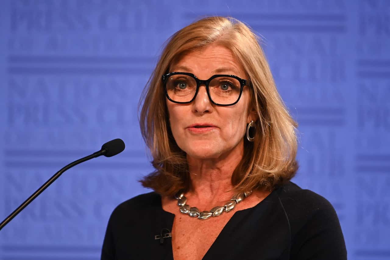 Ambassador of the National Secular Lobby of Australia Fiona Patten speaks during a debate on 2019 Religious Freedom Bill at the National Press Club in Canberra, Wednesday, October 9, 2019. (AAP Image/Lukas Coch) NO ARCHIVING
