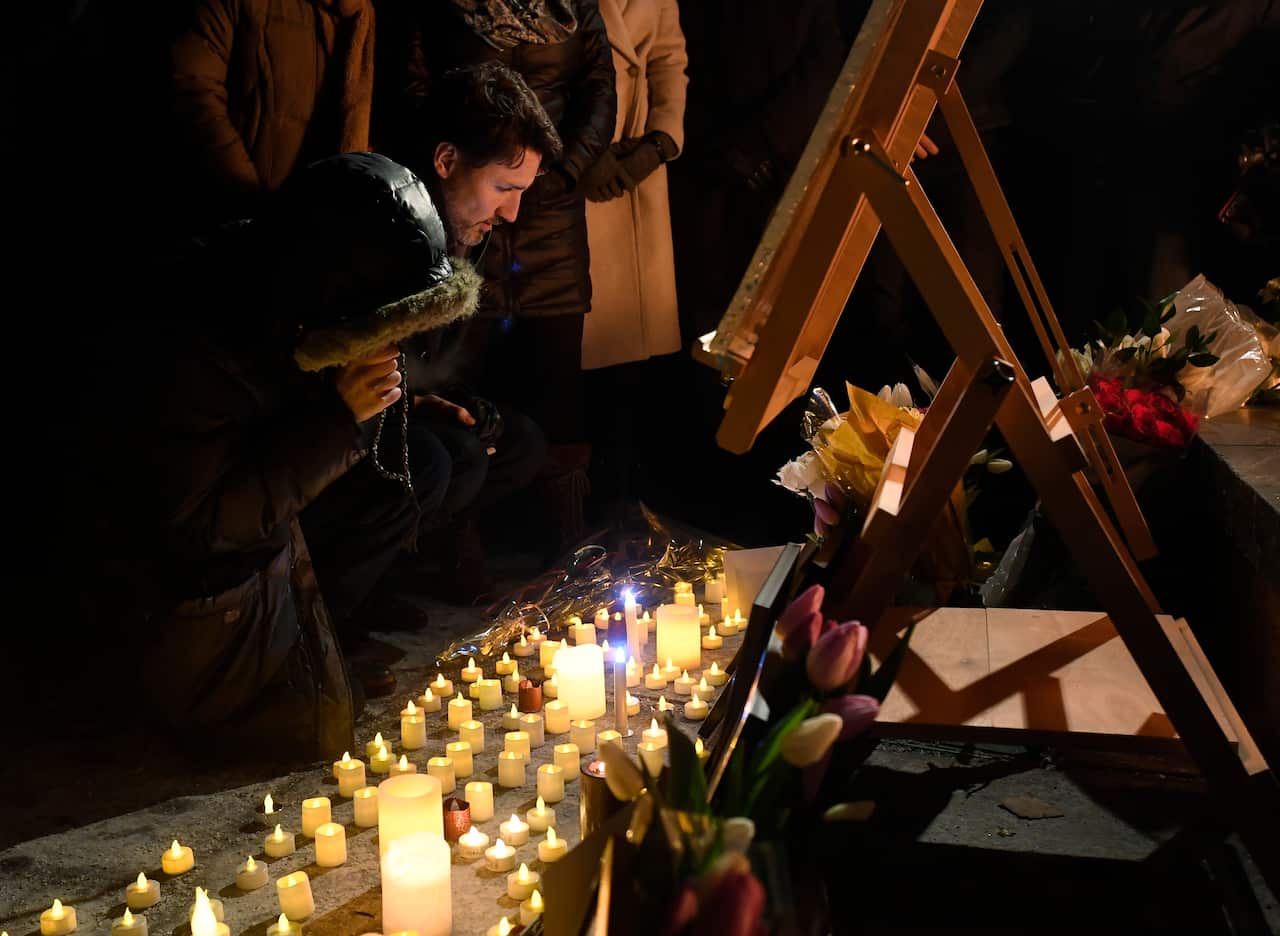 Prime Minister Justin Trudeau attends a candlelight vigil, in Ottawa, Ontario, for victims of the Ukrainian International Airlines plane crash in Tehran.