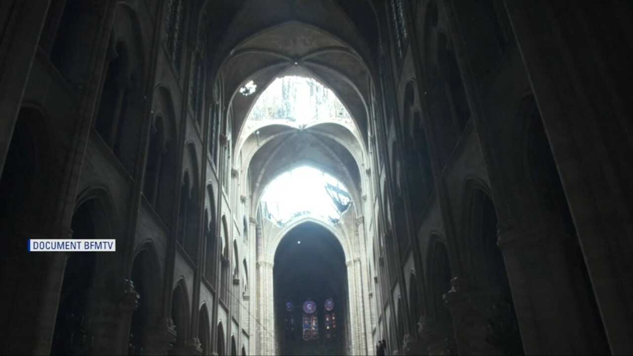 Notre-Dame damage revealed in morning light.