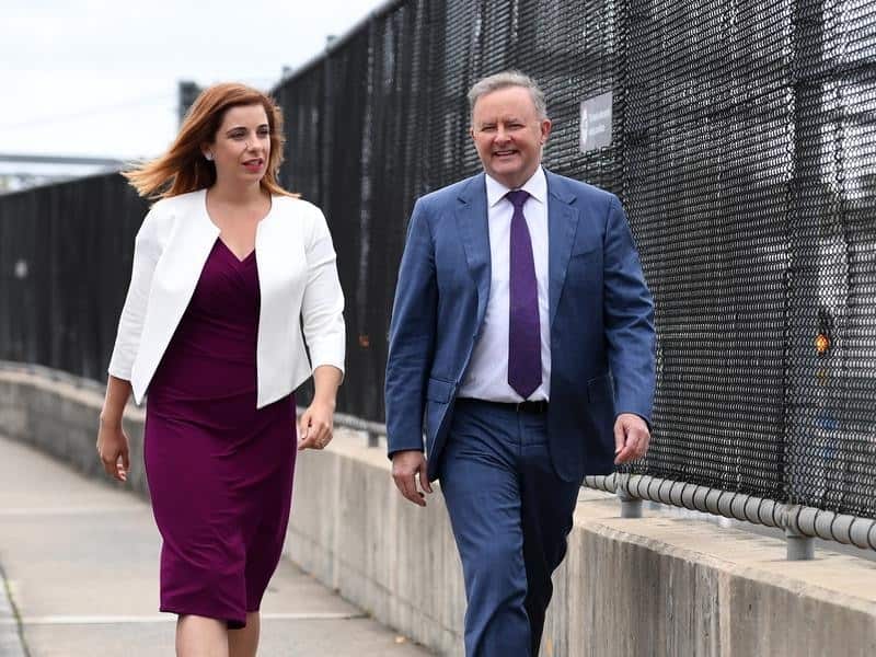 Labor candidate for Lilley, Anika Wells with Anthony Albanese