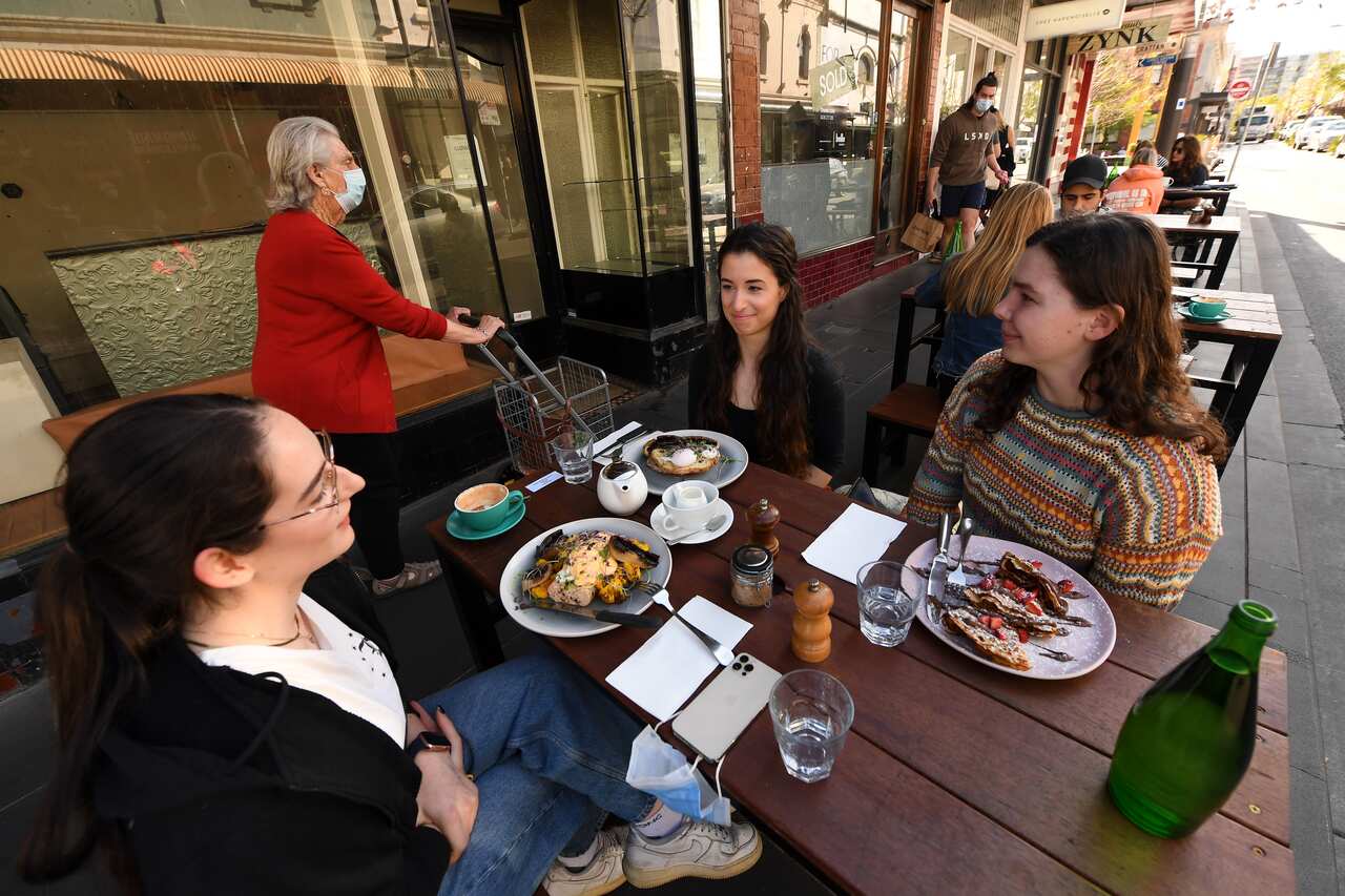 Melburnians at Cafe Chez Mademoiselle in Prahran, October 22, 2021.