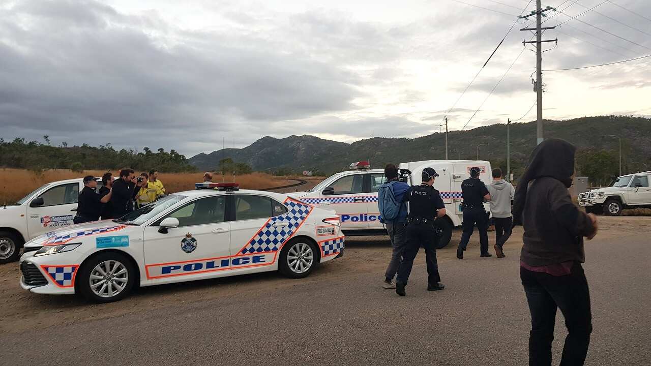 Police at Monday's protest.