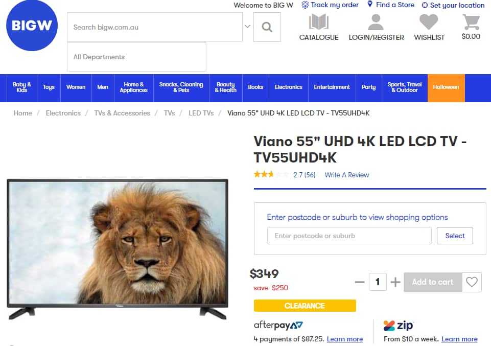 55’’ TV saving $250 sold at Big W's massive discount