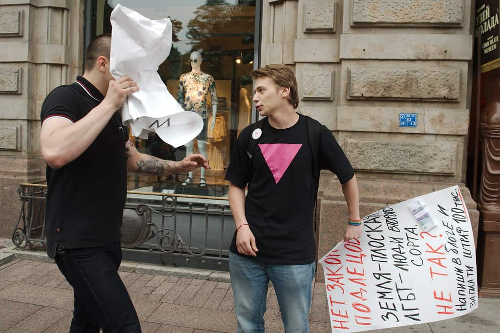 LGBT activist attacked during picket against homophobic bill, 2013