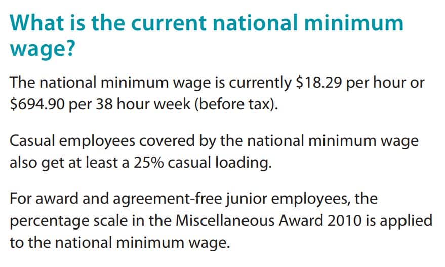 The national minimum wage is $18.29 per hour 