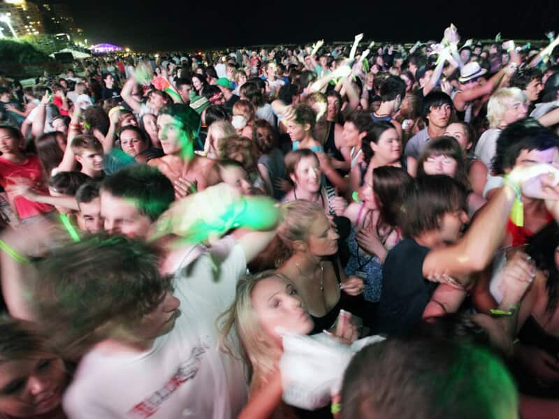 Thousands of young people party during the Schoolies festival