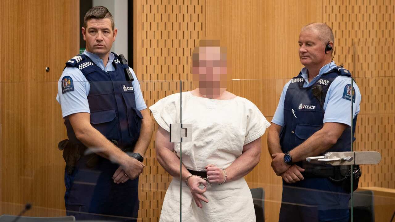 Brenton Tarrant in court, charged with murder over the Christchurch mosque massacre.