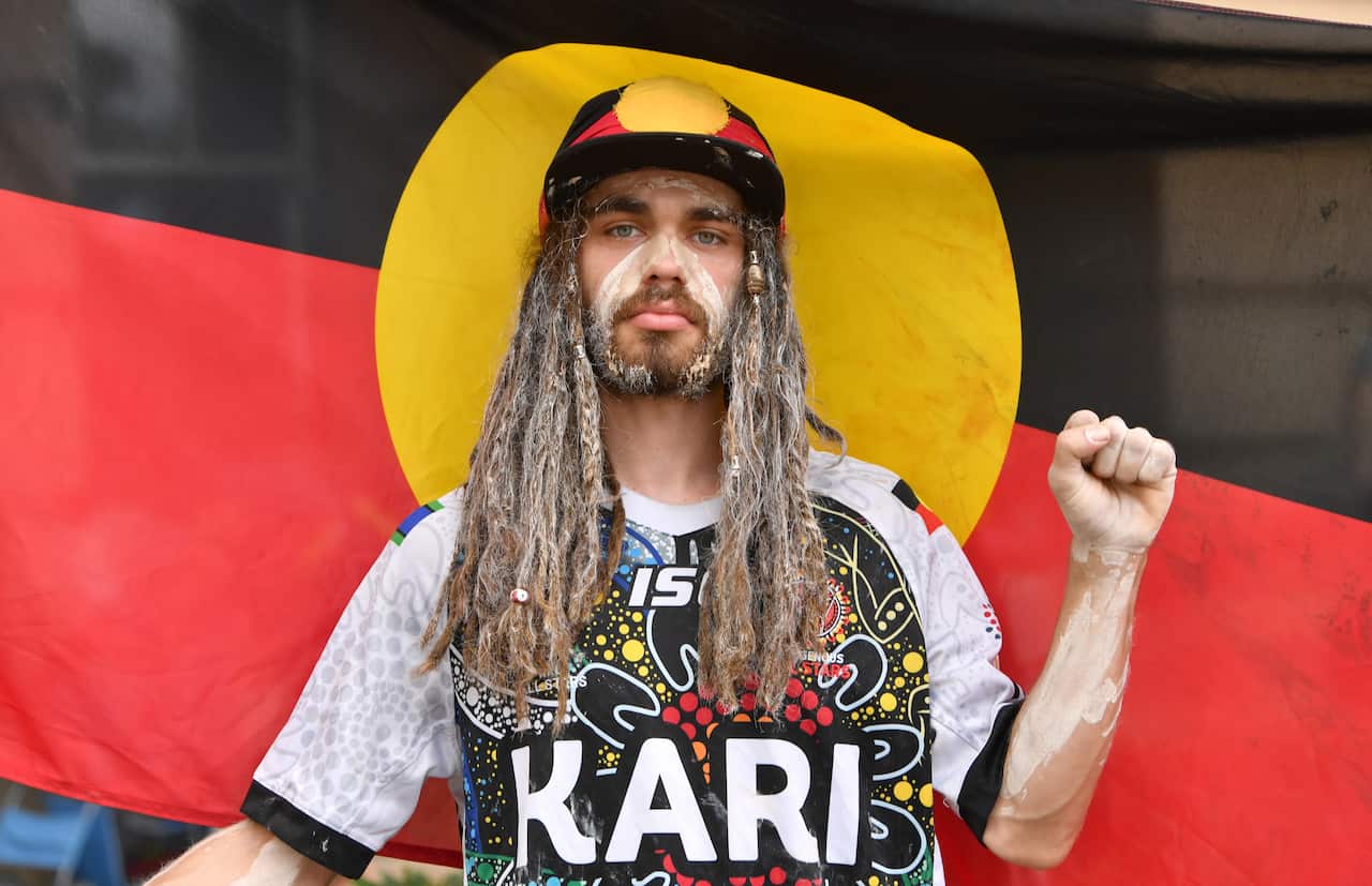 Jesse Randall during the Invasion Day rally in Brisbane.