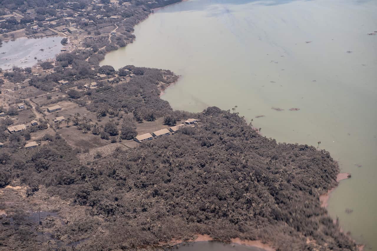 Scenes from an aircraft which flew over an area of Tonga that shows the heavy ash fall from the recent volcanic eruption within the Tongan Islands