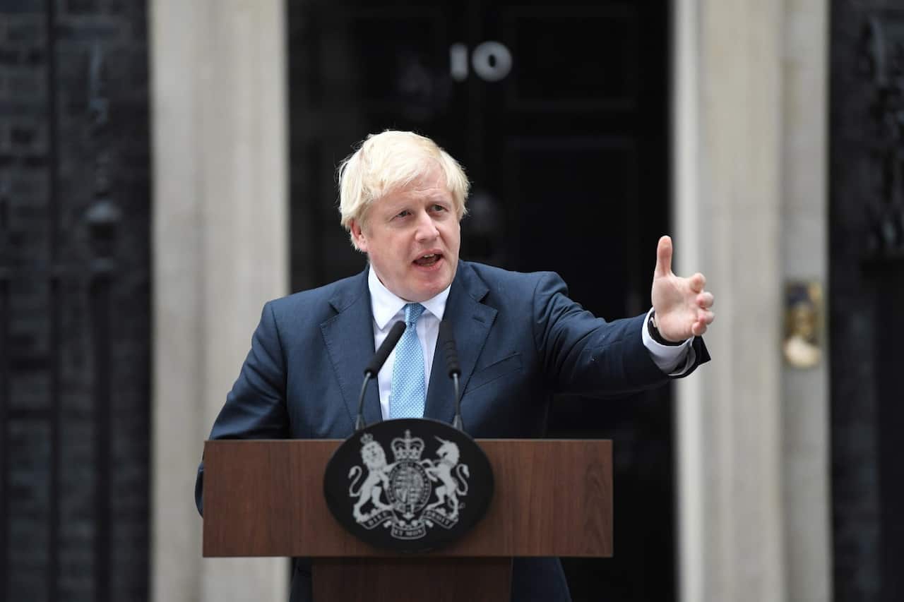 British Prime Minister, Boris Johnson delivers a statement outside 10 Downing street