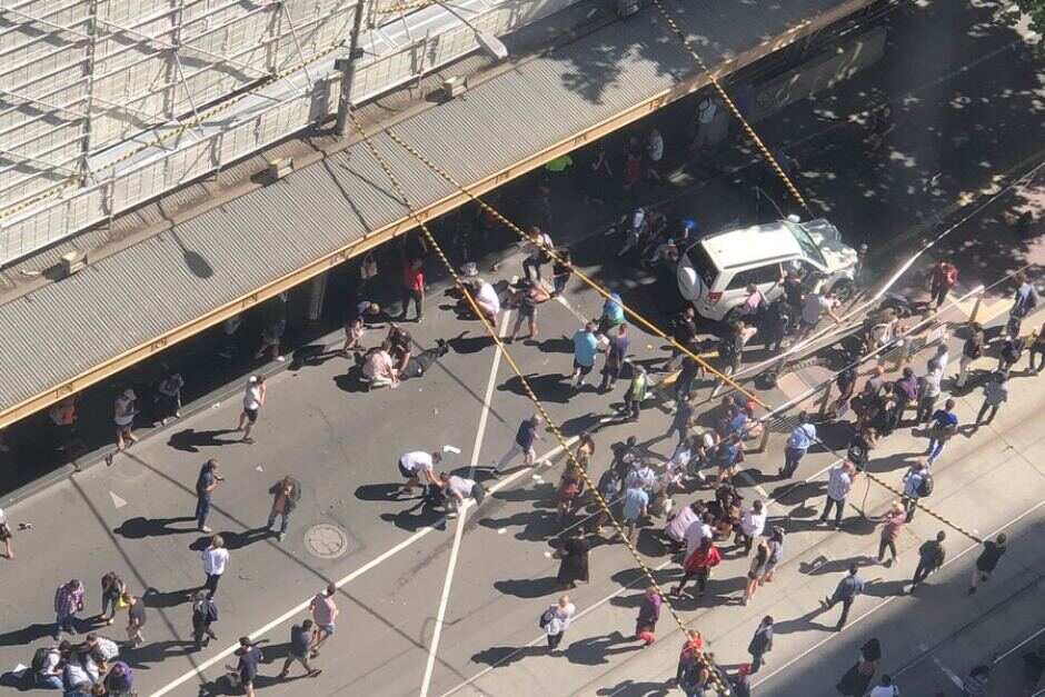Aerial picture of a car that hit several pedestrians in Melbourne's CBD