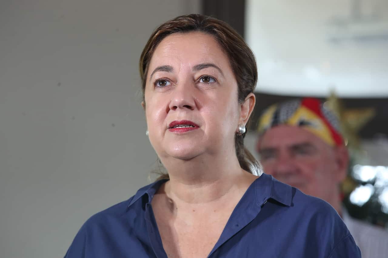 Queensland Premier Annastacia Palaszczuk speaks at a press conference at the Regatta hotel in Brisbane, Sunday, December 5, 2021. (AAP Image/Jono Searle) NO ARCHIVING