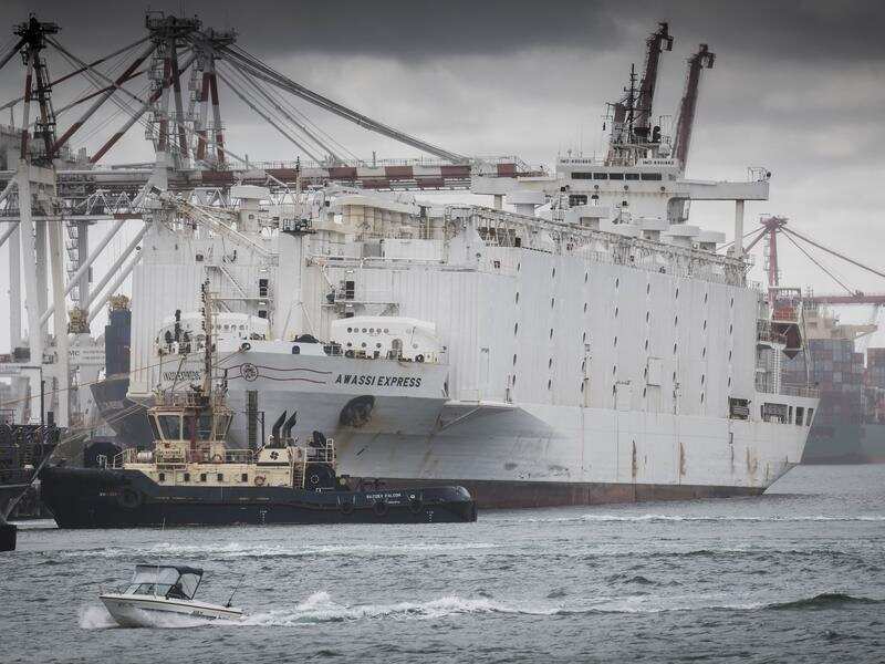 The Awassi Express is seen docked at the port of Fremantle, Perth.