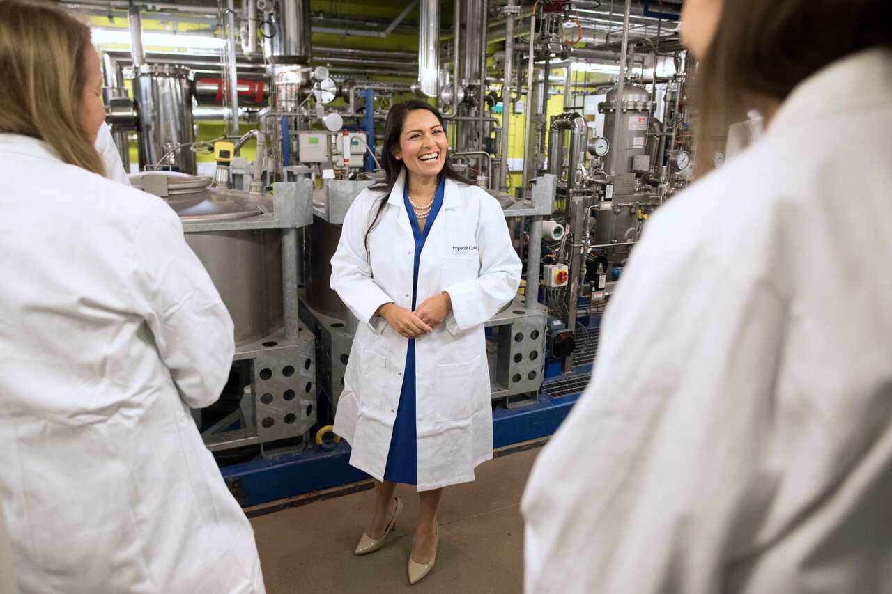 British Home Secretary Priti Patel at Imperial College London where she announced the new Immigration rules
