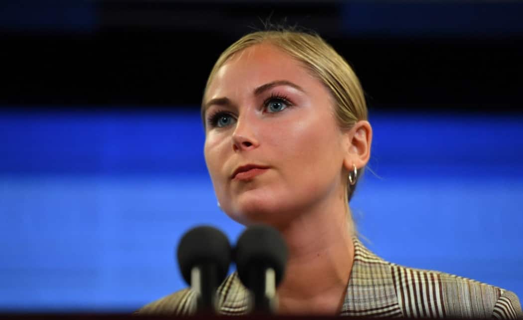 Sexual assault survivor and Australian of the Year Grace Tame during her Press Club address.