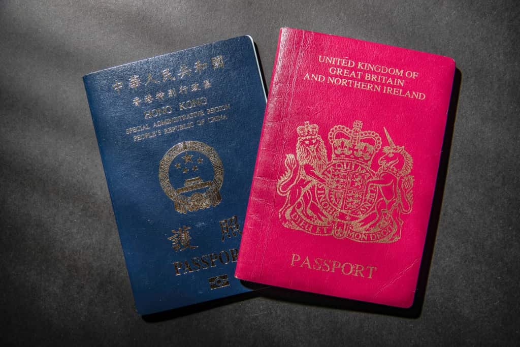A British National Oversea (BNO) passport (R) and a Hong Kong passport (L)