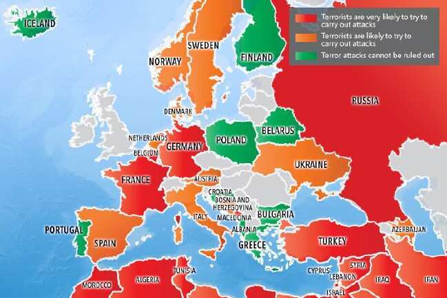 After Turkey and Ukraine, France was found to be the European country deemed most at risk of terror attacks.