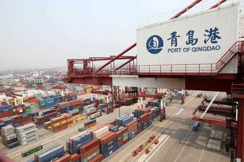 A general view of containers at the Port of Qingdao in Qingdao, China's Shandong province, 30 April 2018.