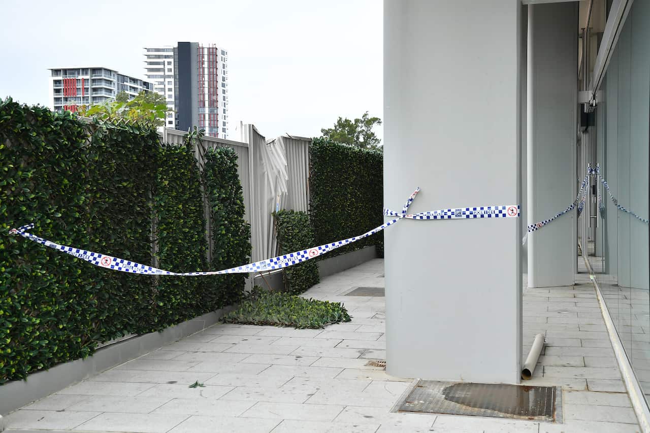 The scene where a woman was found fatally injured at a unit block in Zetland, Sydney.